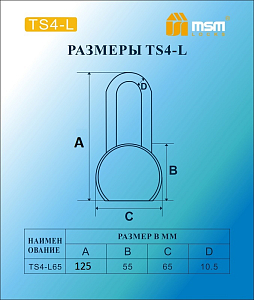 Замок навесной MSM TS4-L65 блистер #235697